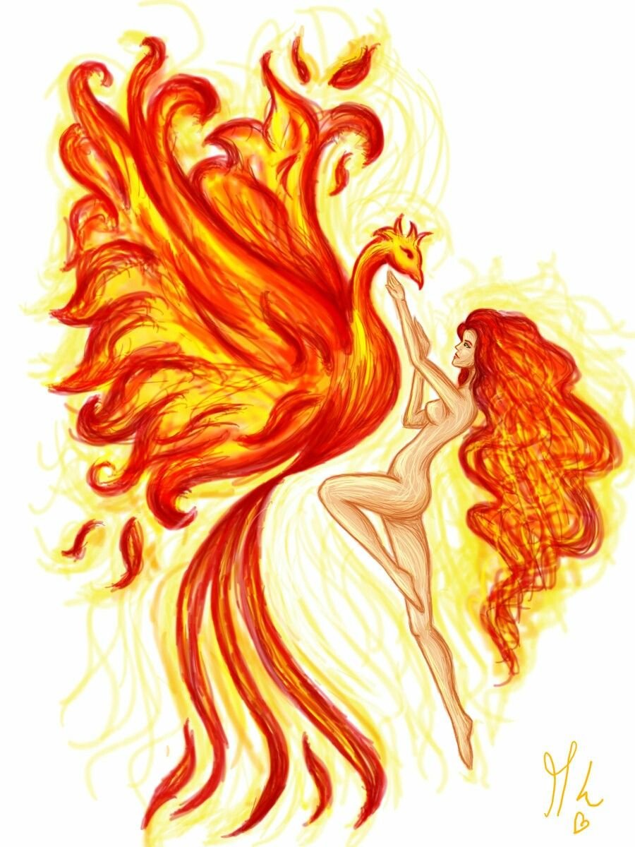 Рисунок птицы Феникс для срисовки