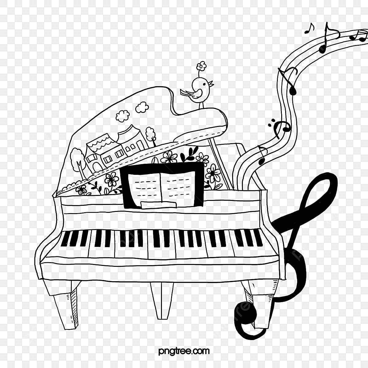 Пианино с нотами рисунок