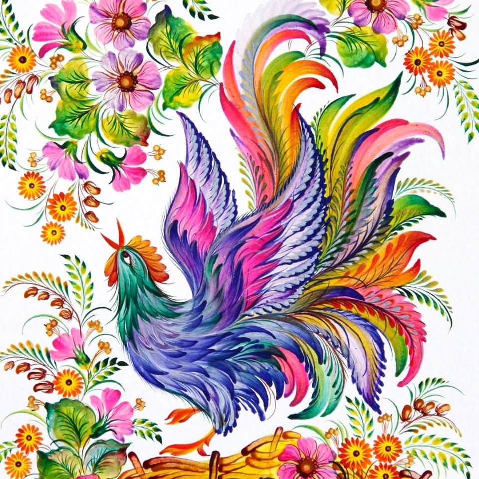 Петриковская роспись Петушки