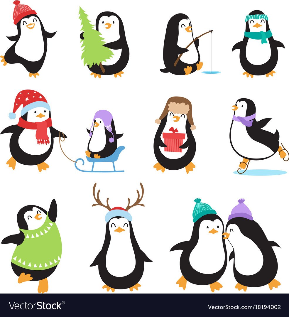 Новогодние пингвины вектор