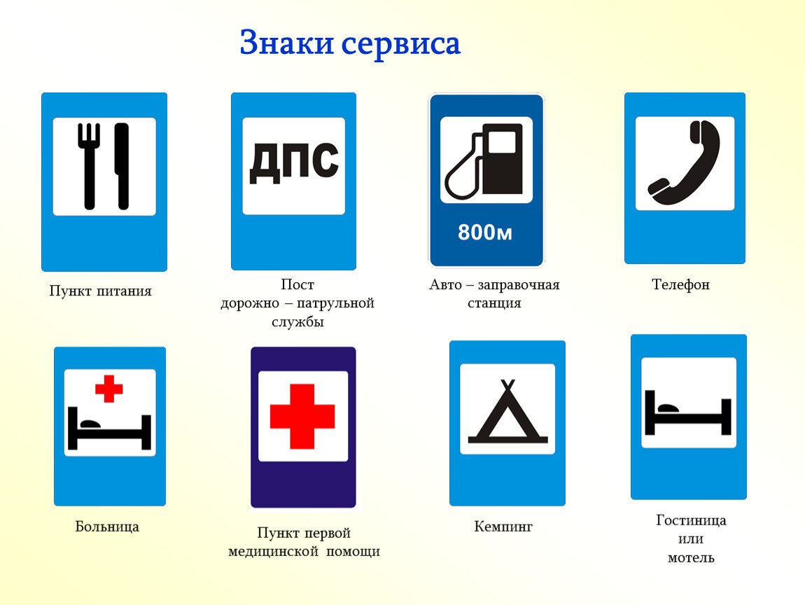 Знаки сервиса ПДД для детей