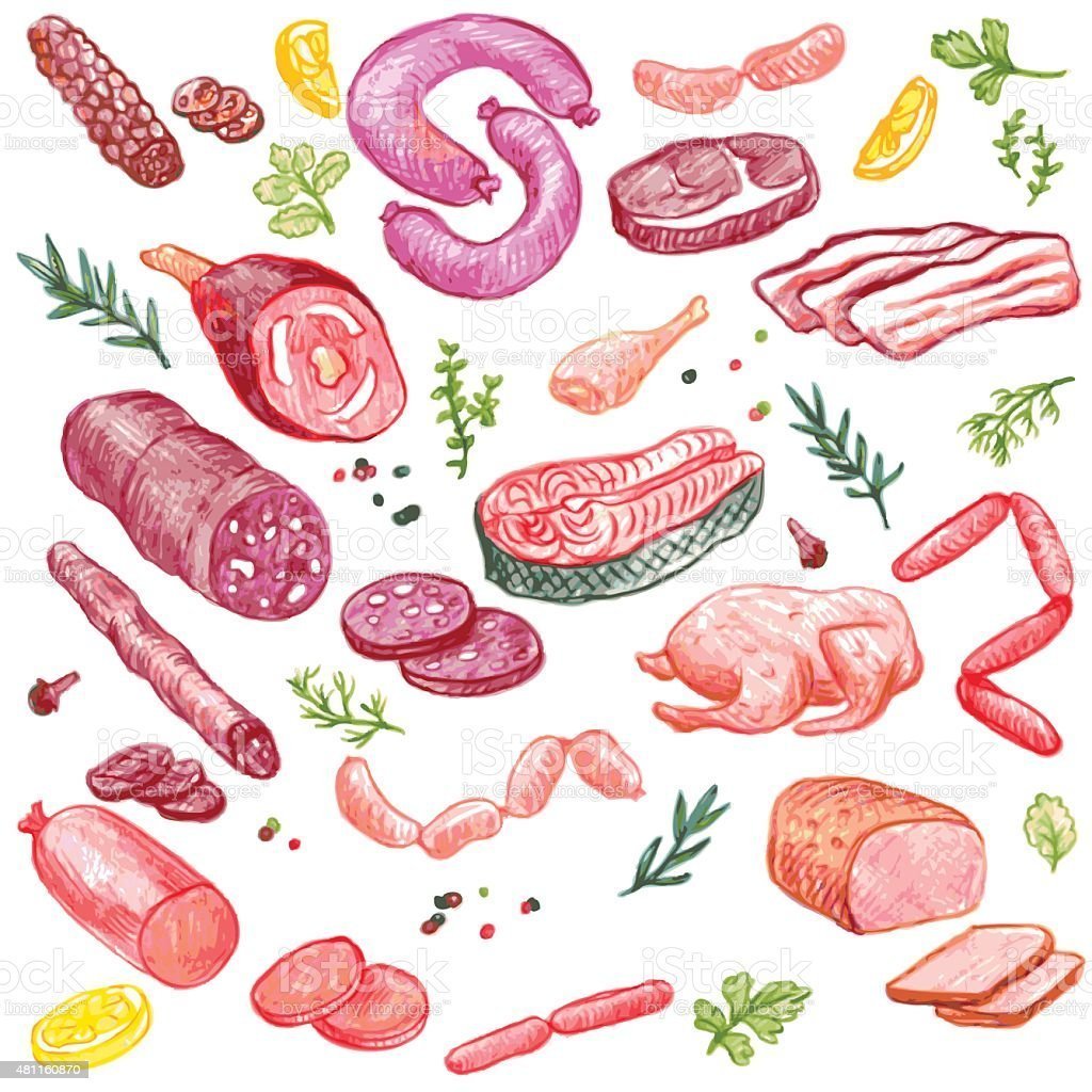 Мясные продукты Рисованные