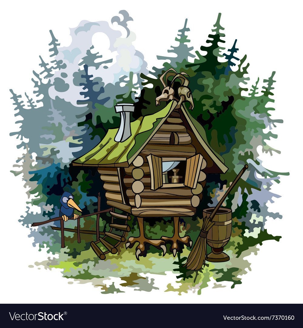 Избушка на курьих ножках на белом фоне