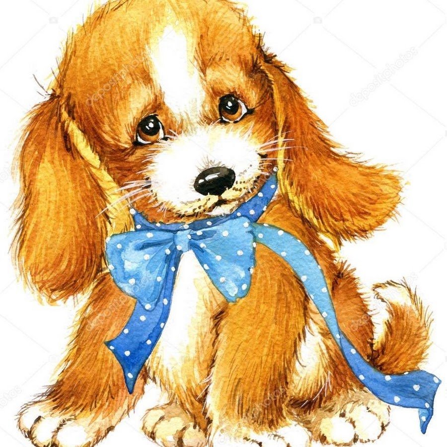 Щенок с голубым бантом