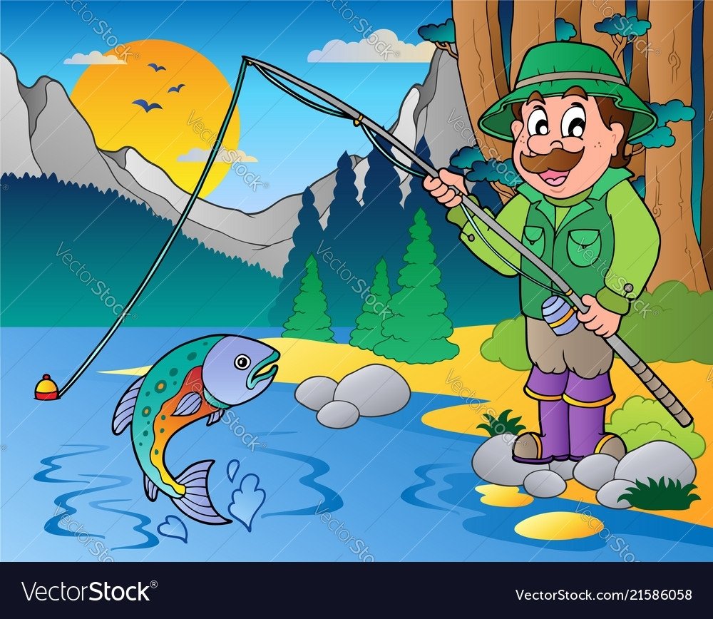 Мультяшный Рыбак с уловом
