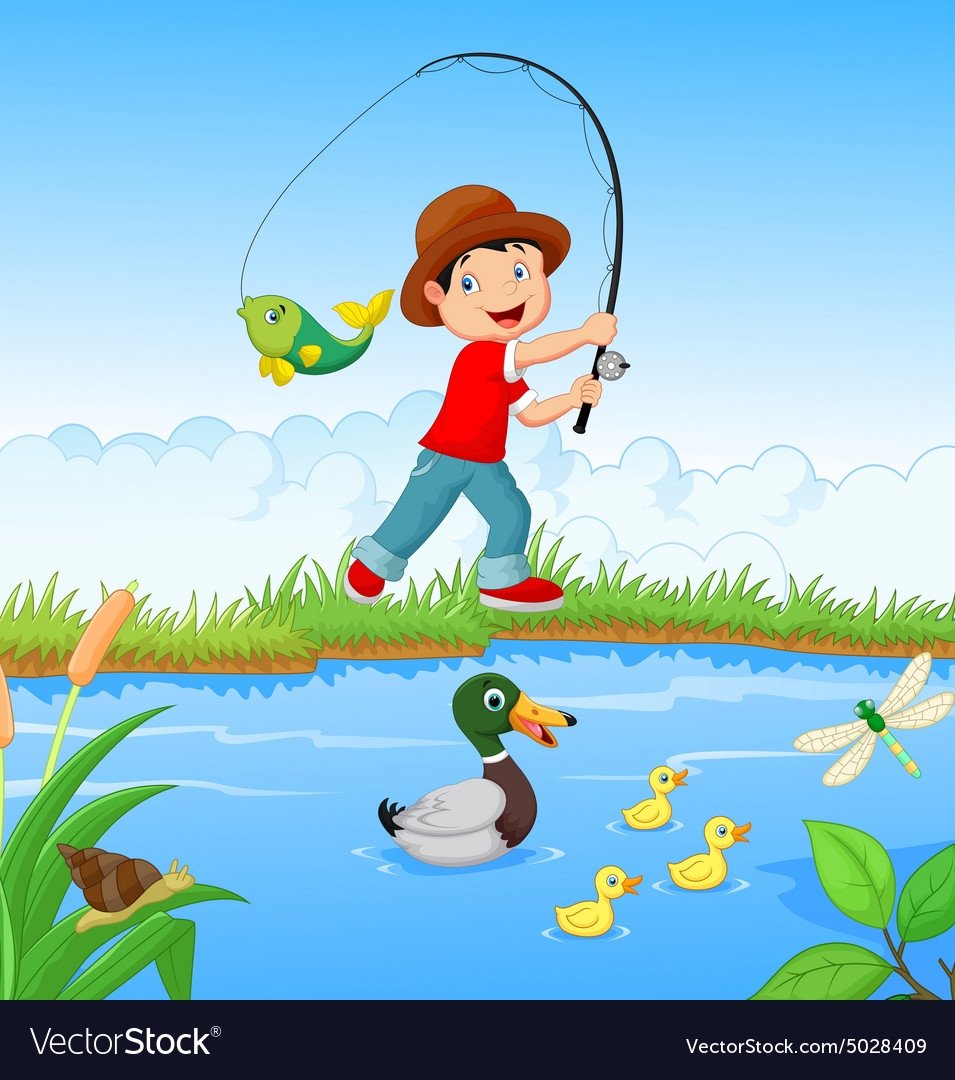 Мальчик с удочкой и рыбой