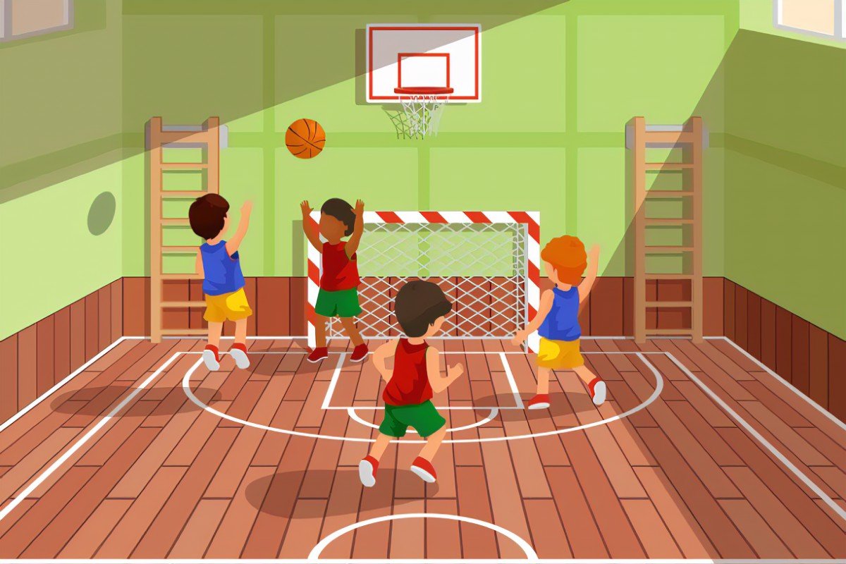 Спортивный зал в школе мультяшный