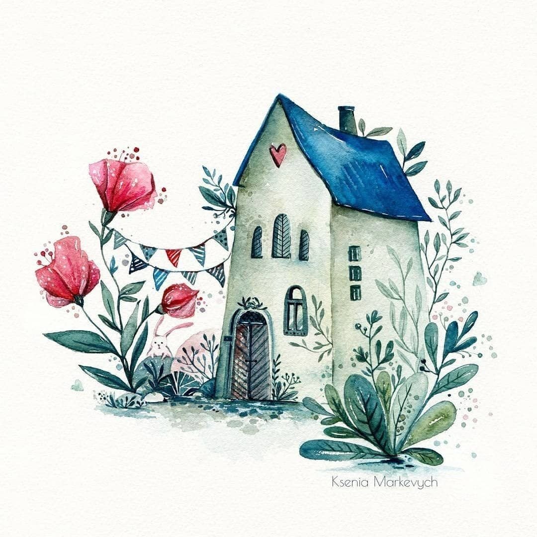 Акварельный домик детский