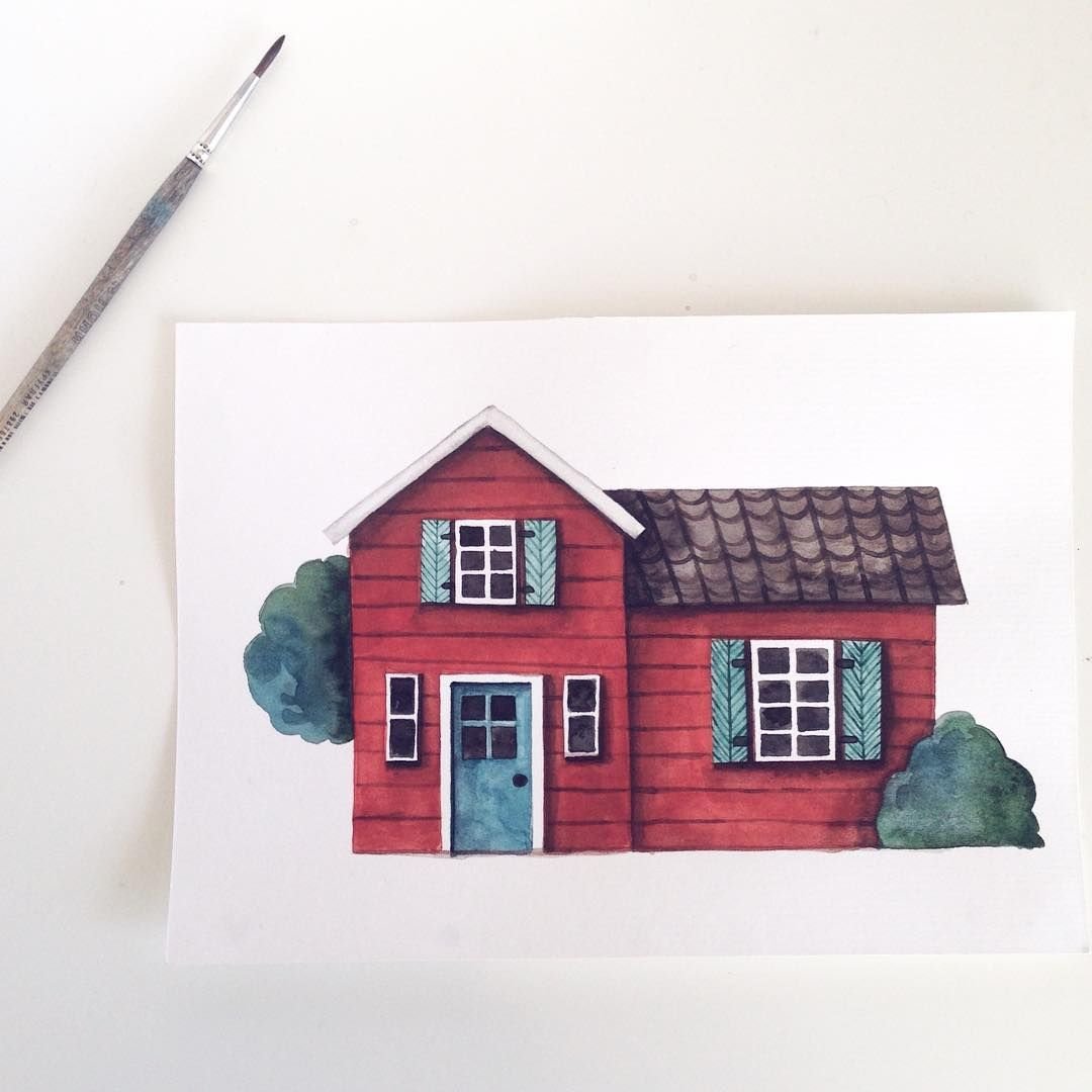 Домик акварель