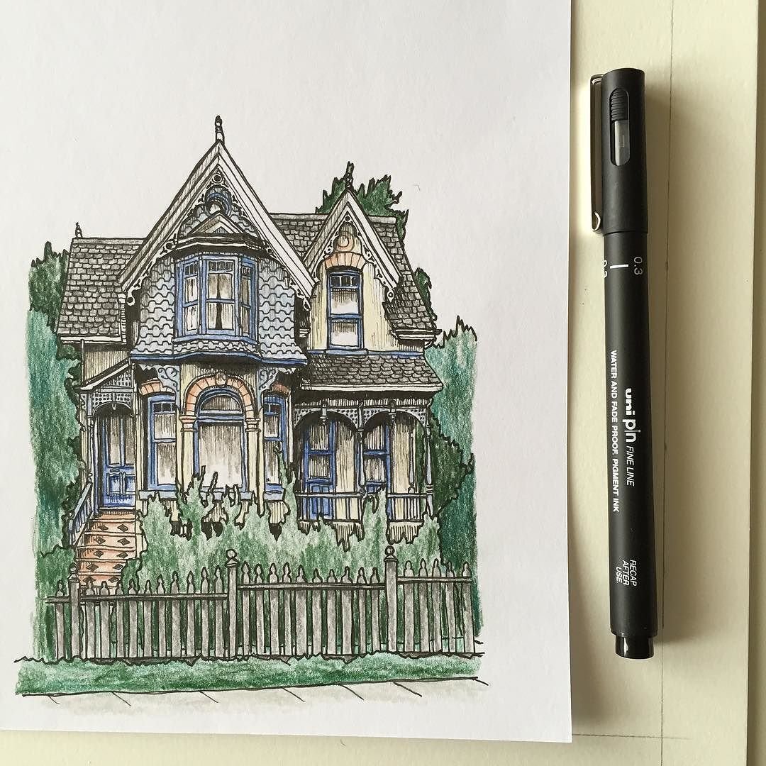 Домик скетч маркерами