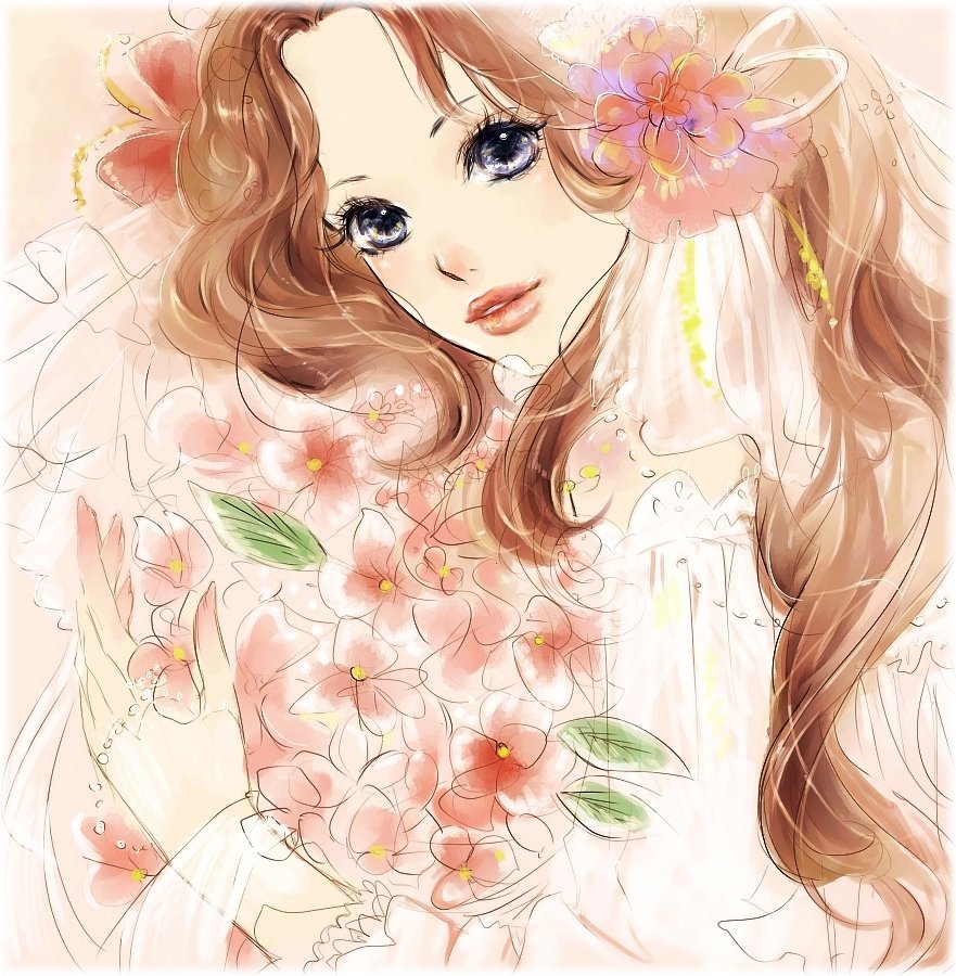 Нарисованная девушка всцветах
