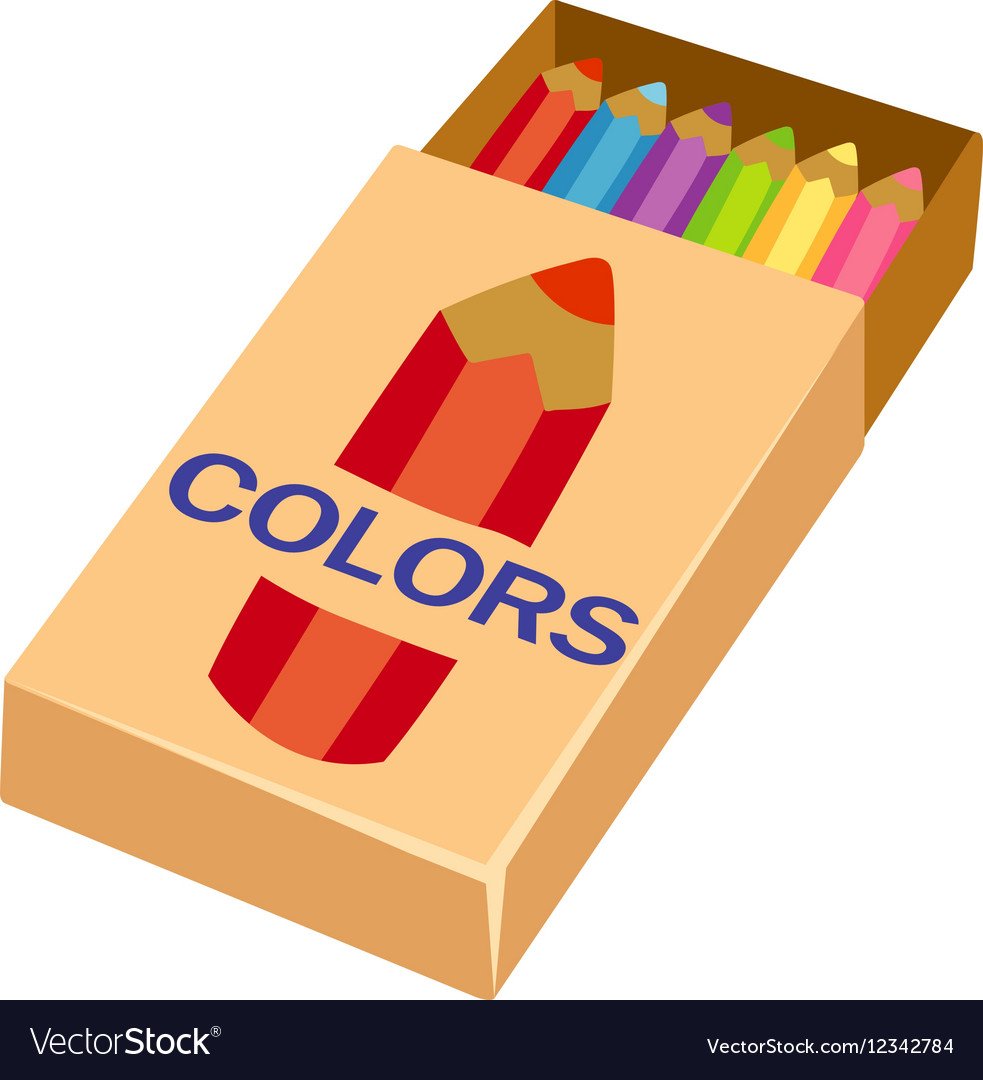 Коробка карандашей на белом фоне