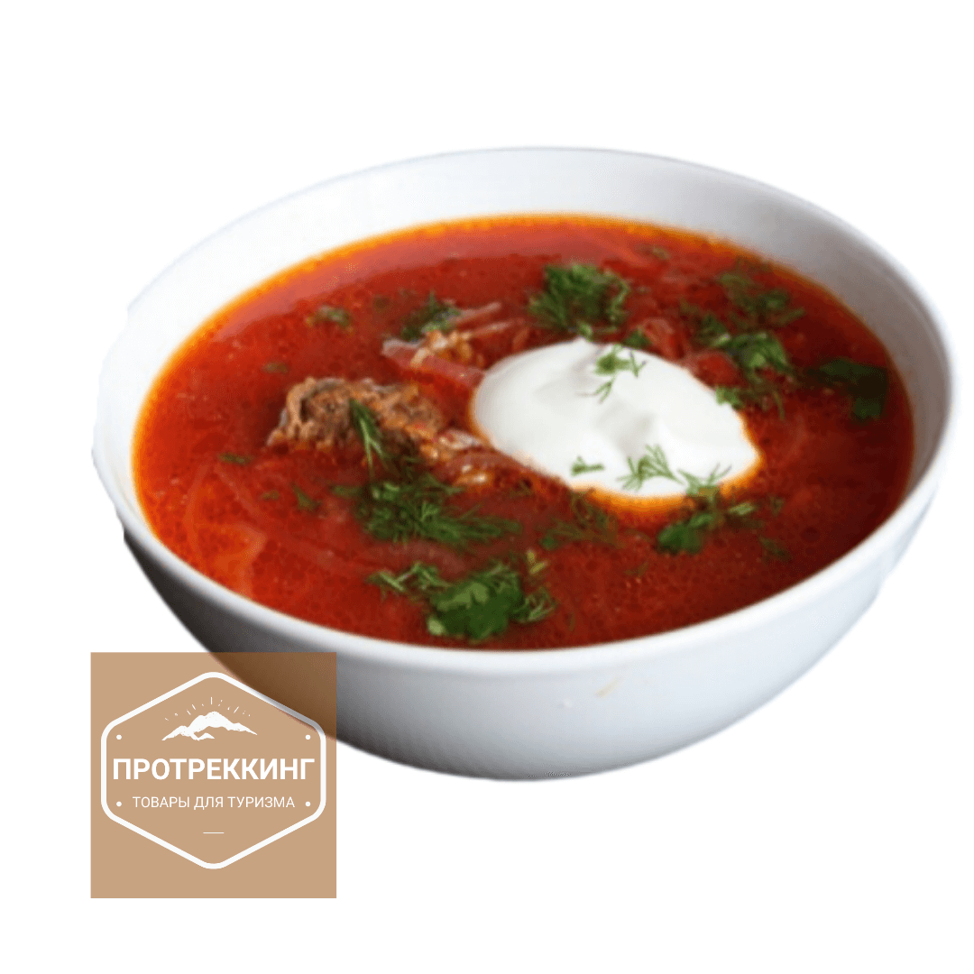 Тарелка борща на белом фоне