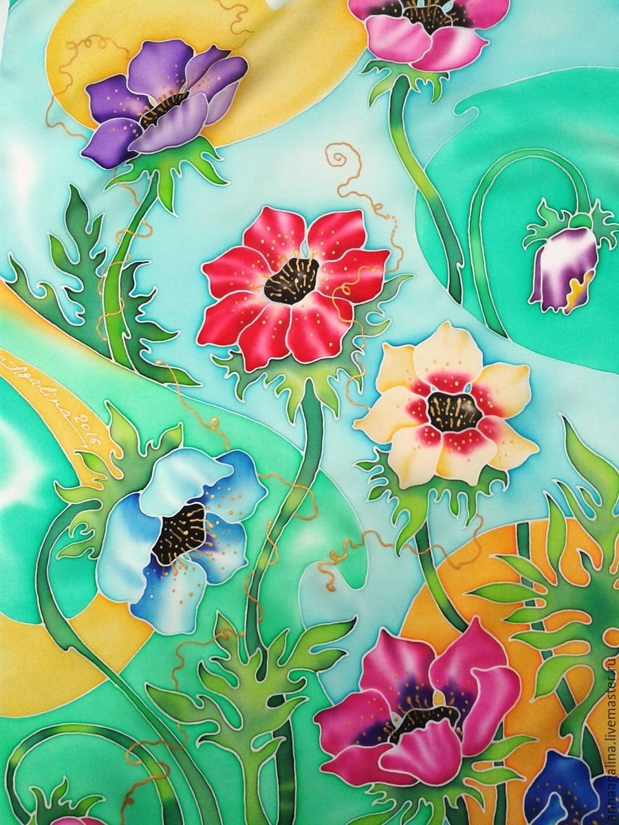 Батик Людмилы Борейчук - цветы