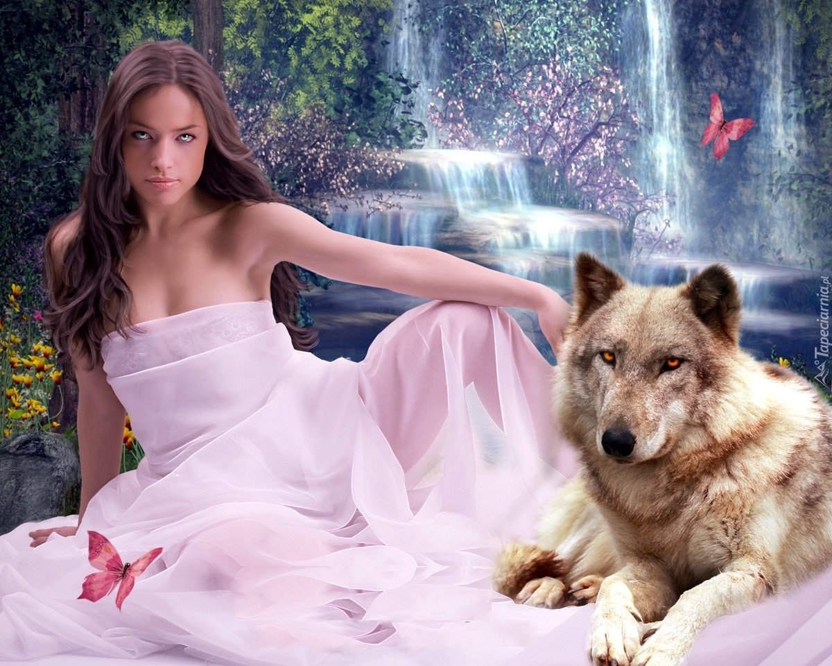 Красивая девушка с волком