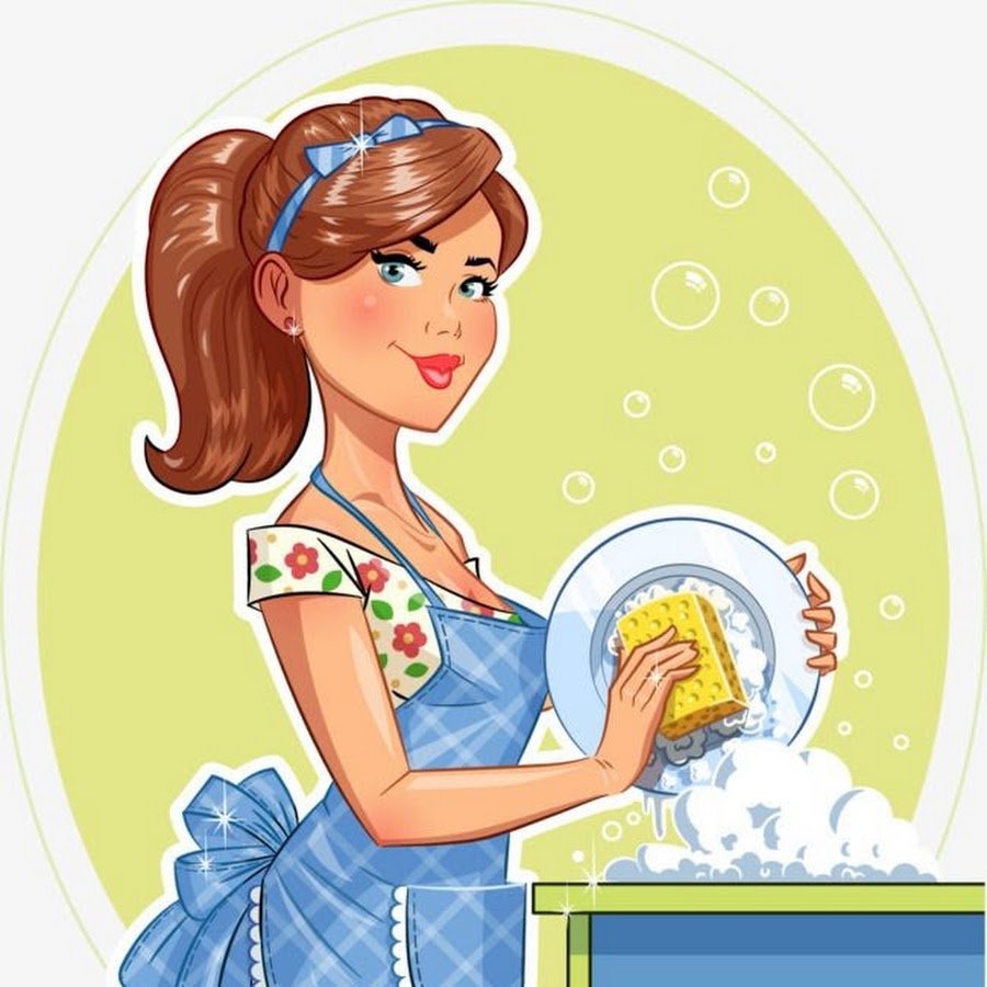 Хозяйка на кухне нарисованная