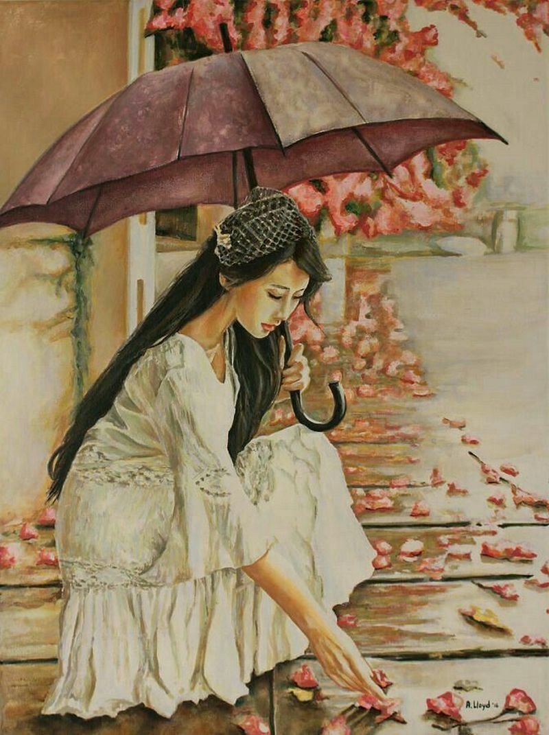 Девушка с зонтом рисунок