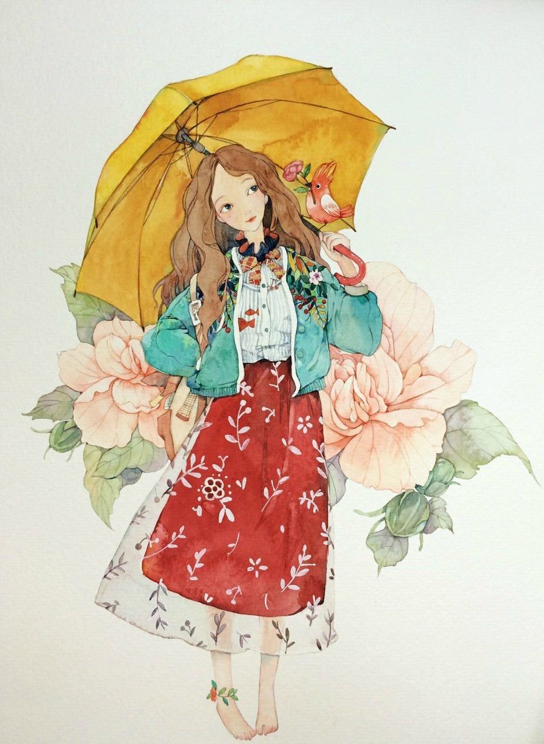 Девочка с зонтиком силуэт