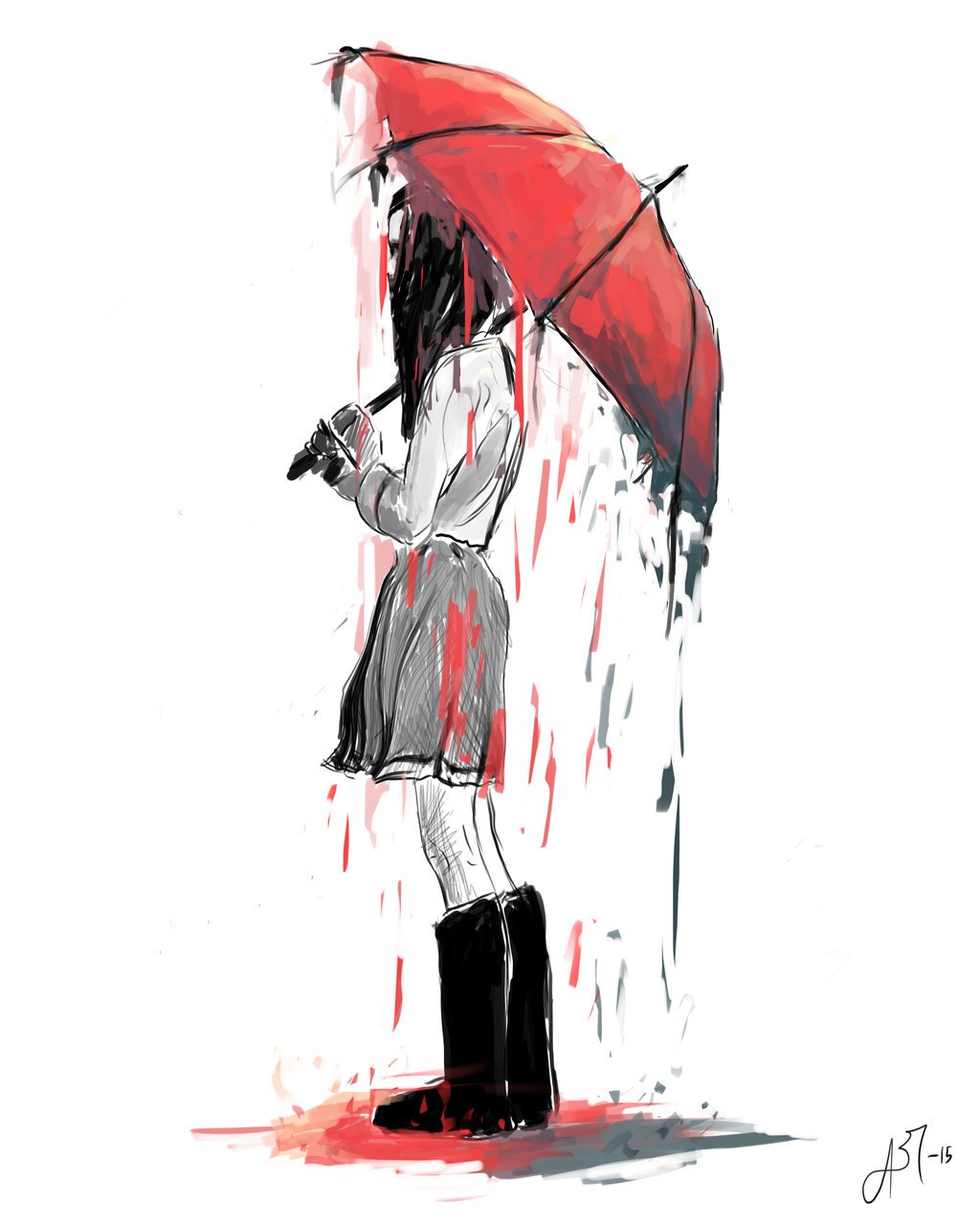 Девочка под дождем с зонтиком