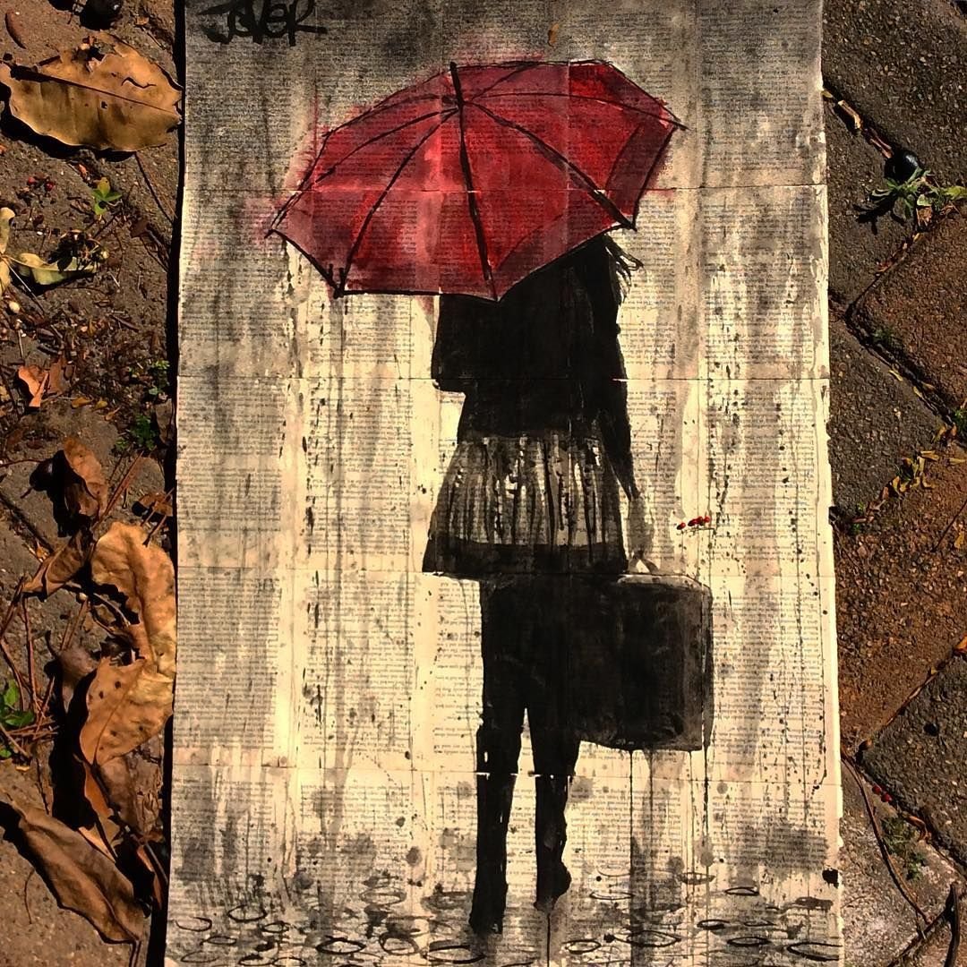 Девочка под зонтом силуэт цветной