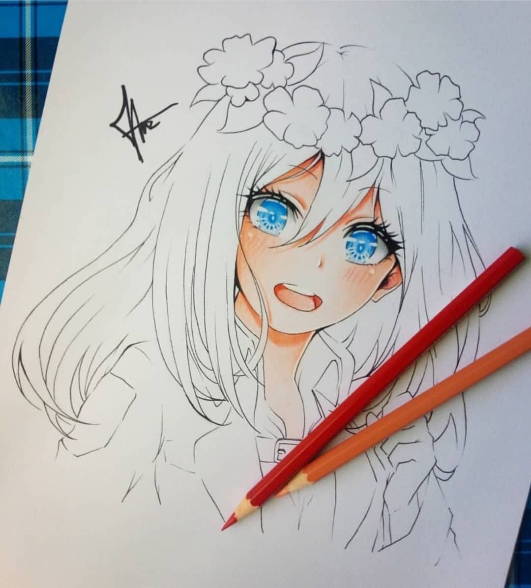 Аниме рисунки цветными карандашами