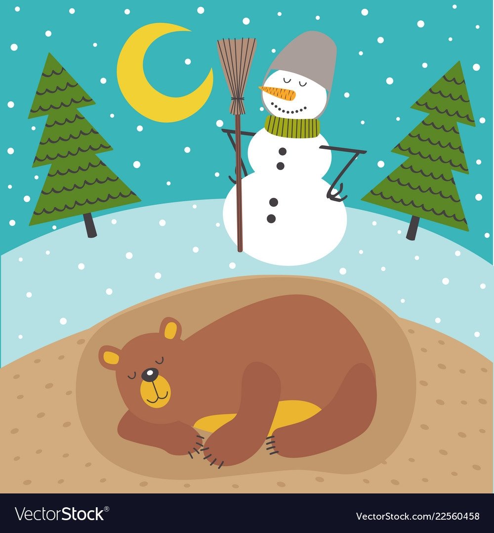 Бурый медведь зимой в берлоге