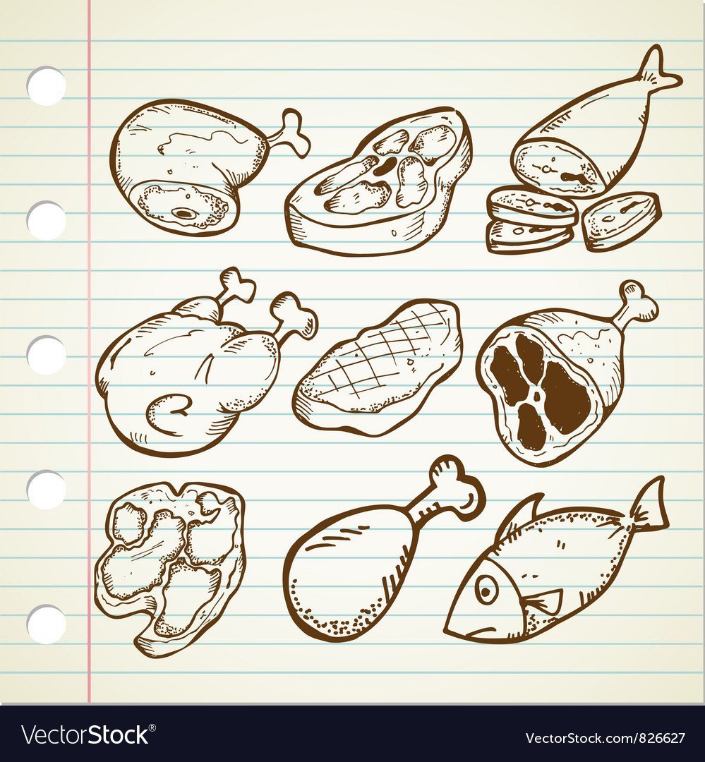 Мясные полуфабрикаты нарисованные