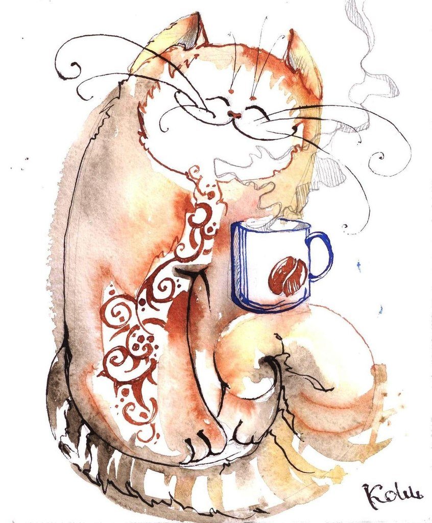 Кофе и круассан рисунок