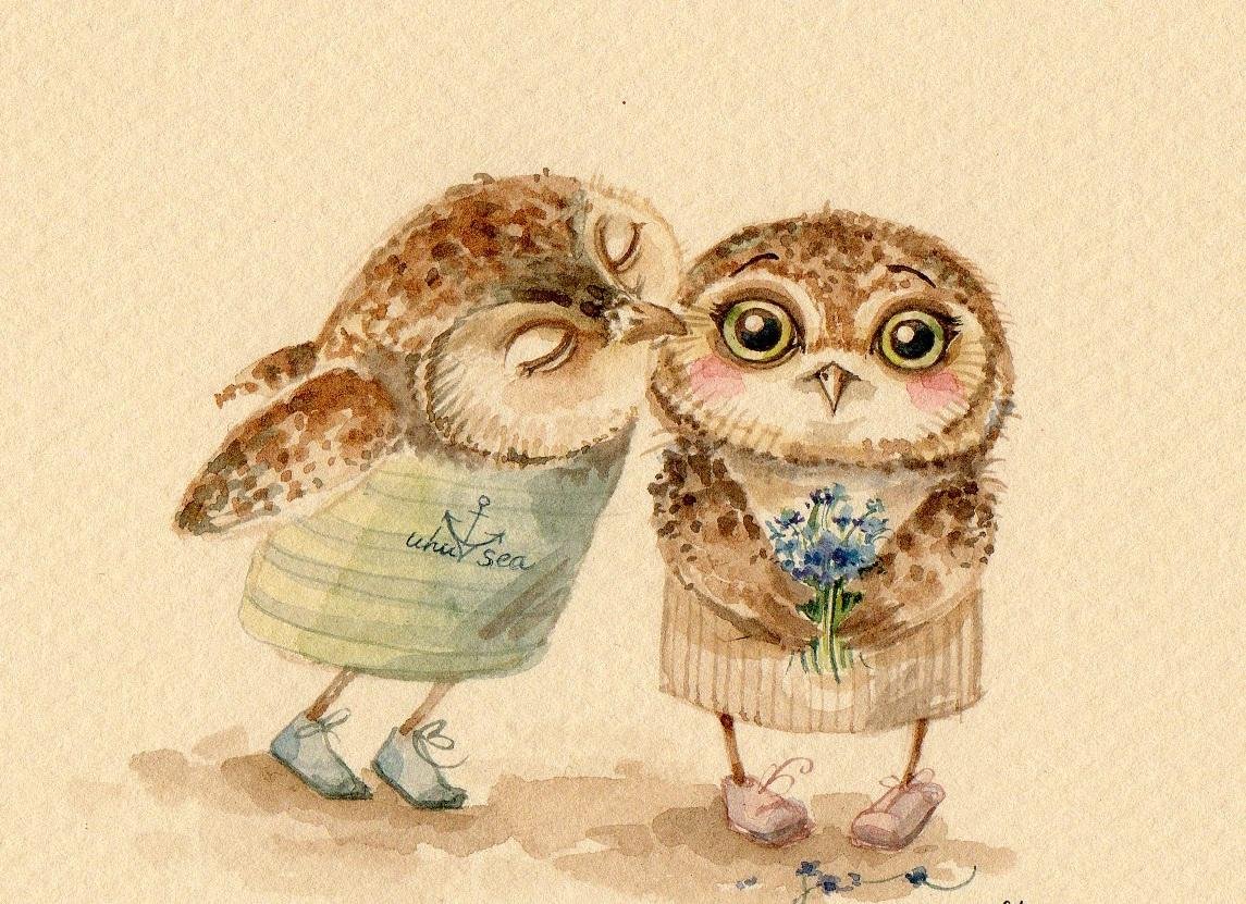 Совушки акварелью