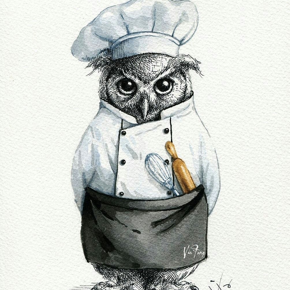 Сова акварелью