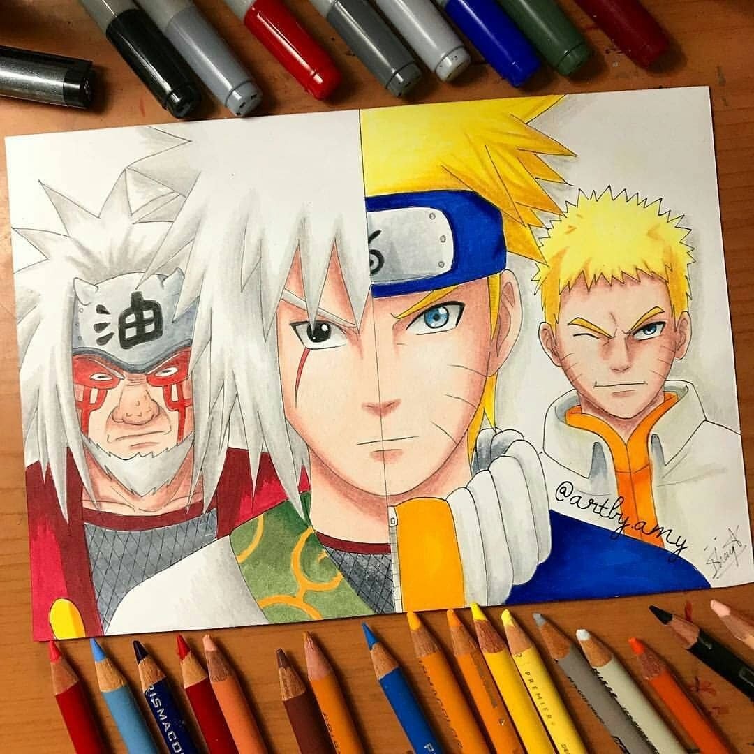 Наруто цветными карандашами