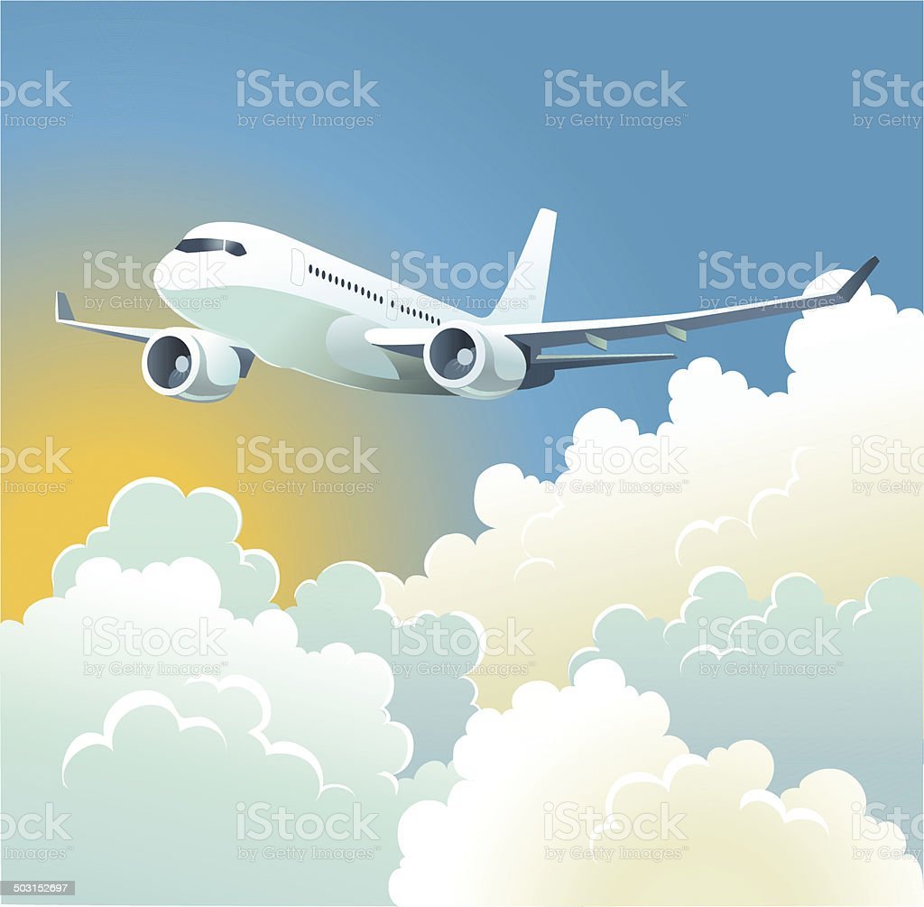 Мультяшный самолет в небе