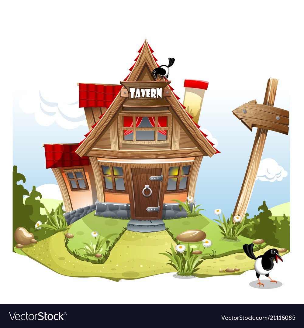 Дом с вывеской мультяшный