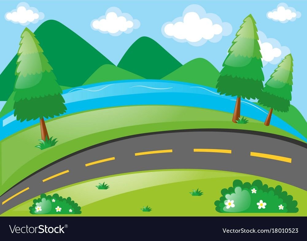 Мультяшный пейзаж с дорогой