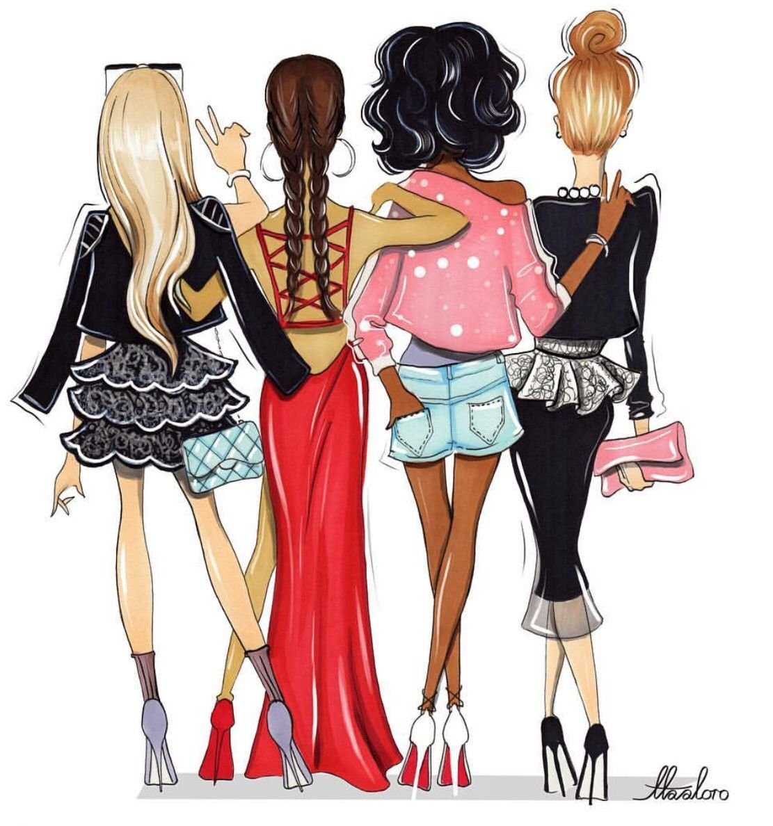 Несколько девушек нарисованные