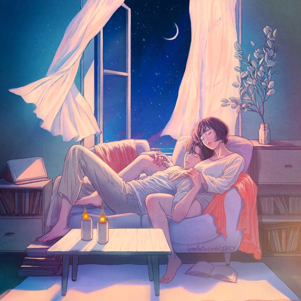 Луна и влюбленные