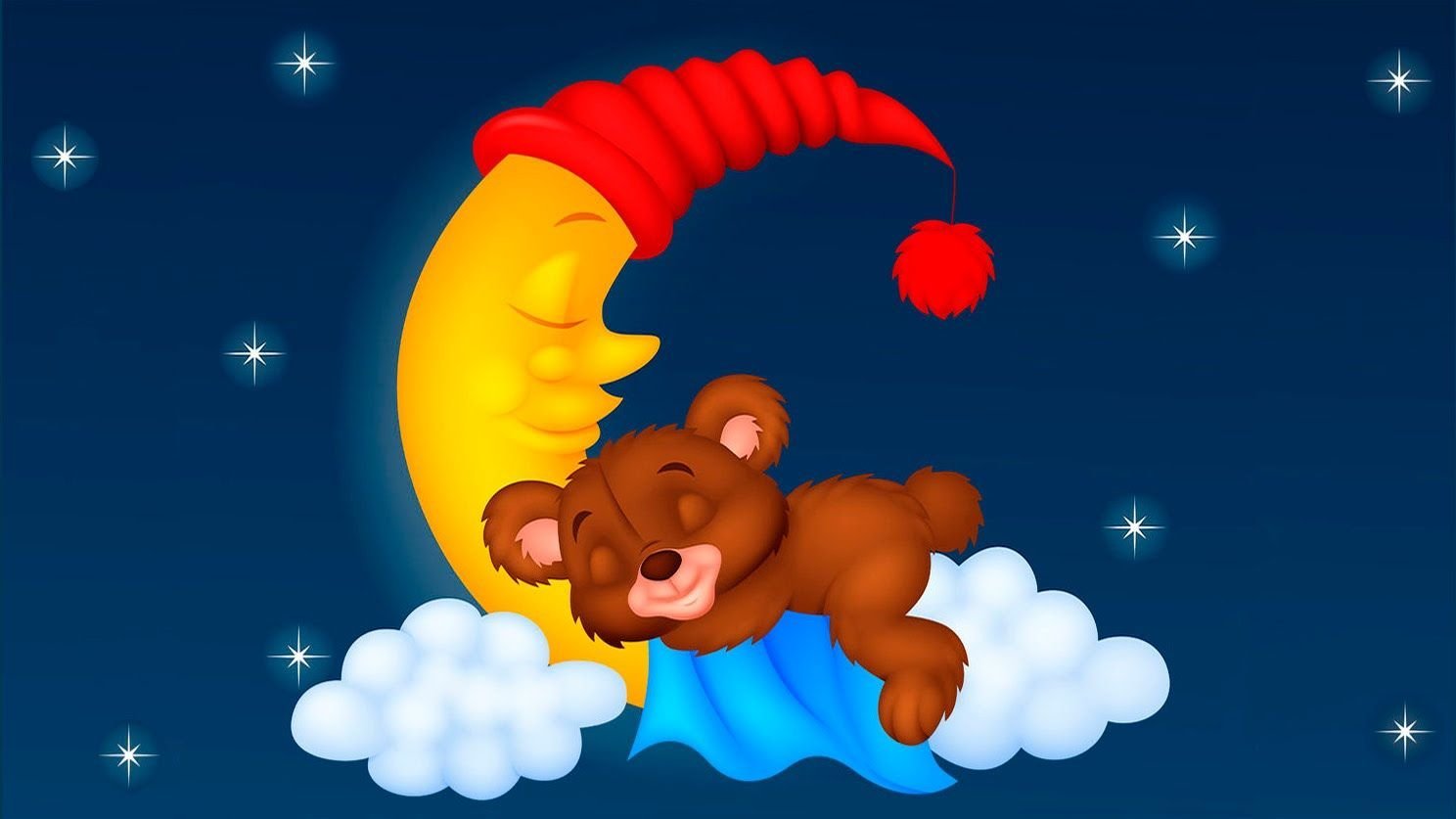 Спокой ночи малыш. Медвежонок на Луне спокойной ночи. Спящий Медвежонок на месяце. Медвежонок на облаке.