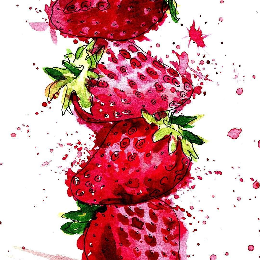 Земляника акварель