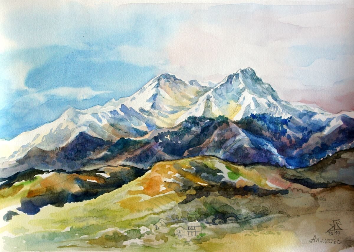 Кавказский хребет акварель