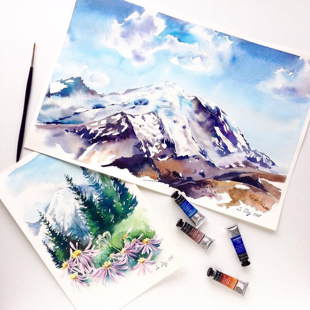 Норвегия горы акварелью