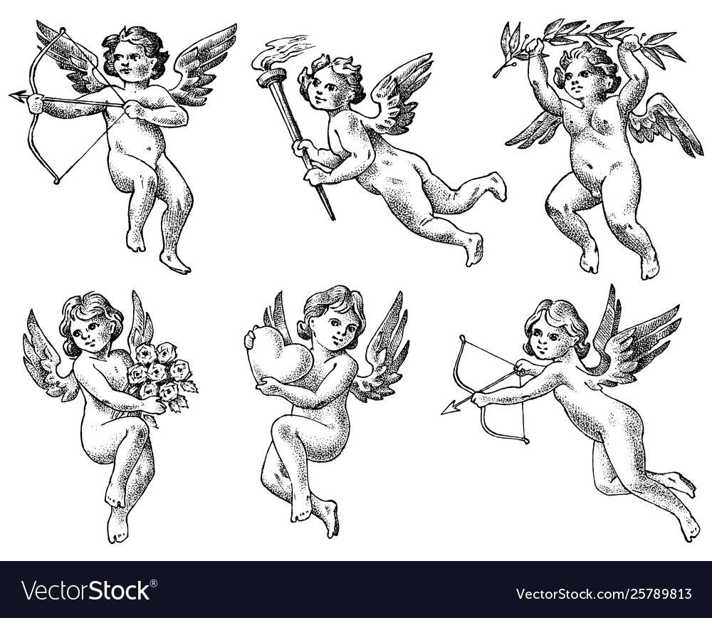 Ангелочки на день Святого Валентина раскраска