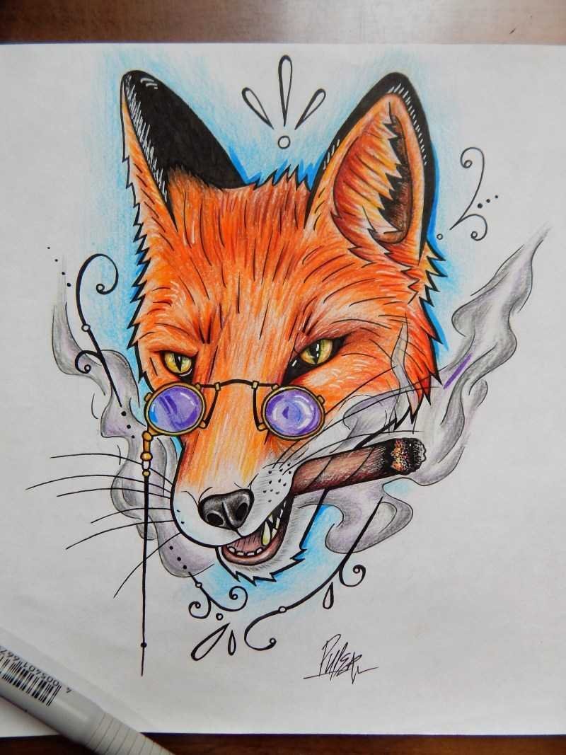 Морда лисы карандашом