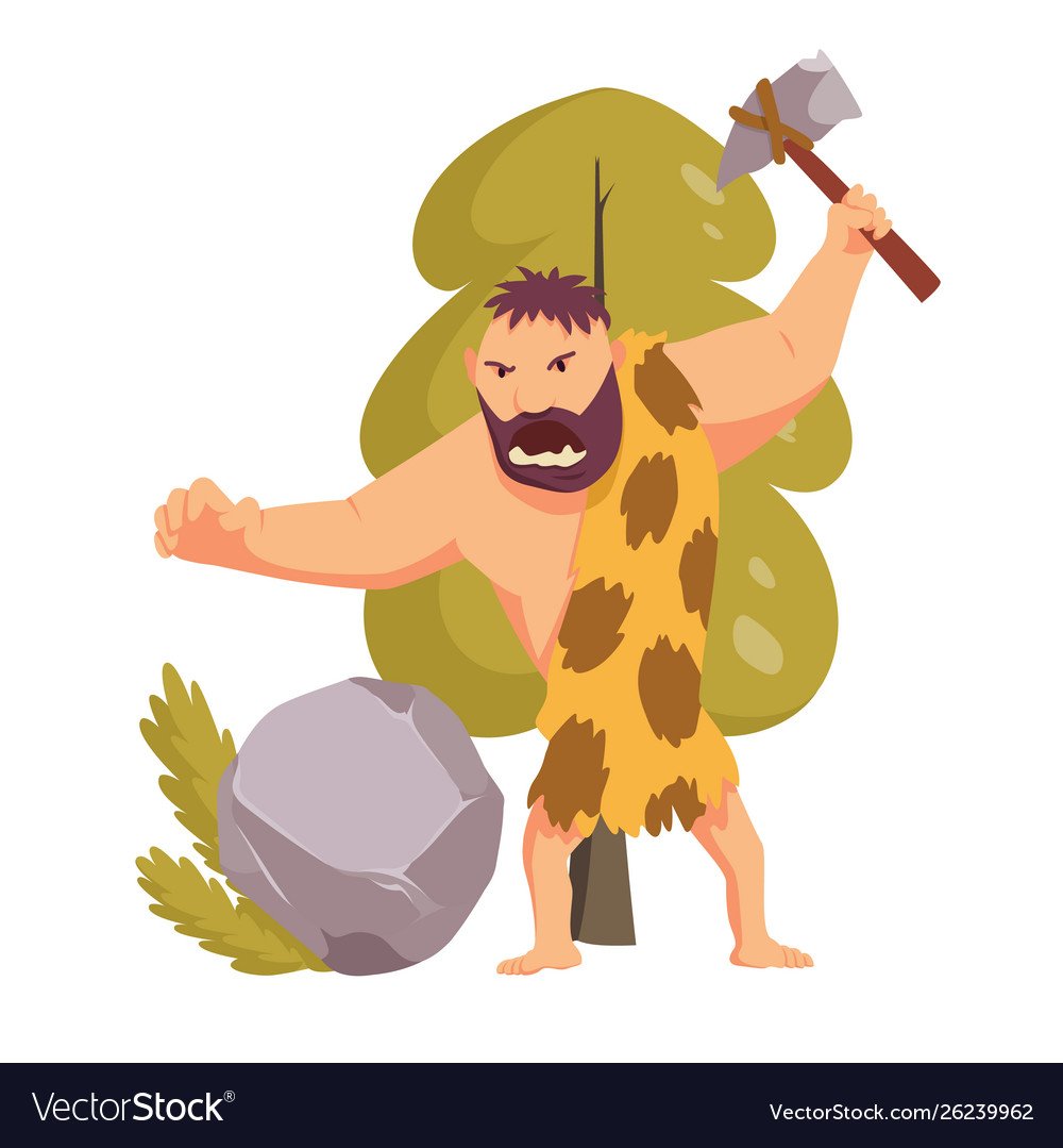 Первобытный человек на белом фоне