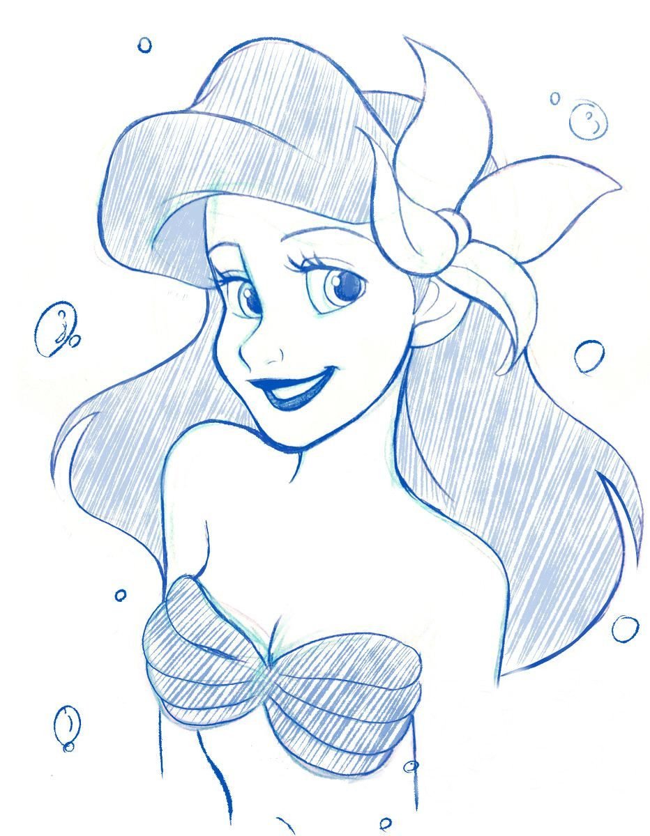 Принцессы Дисней для срисовки карандашом Ариэль