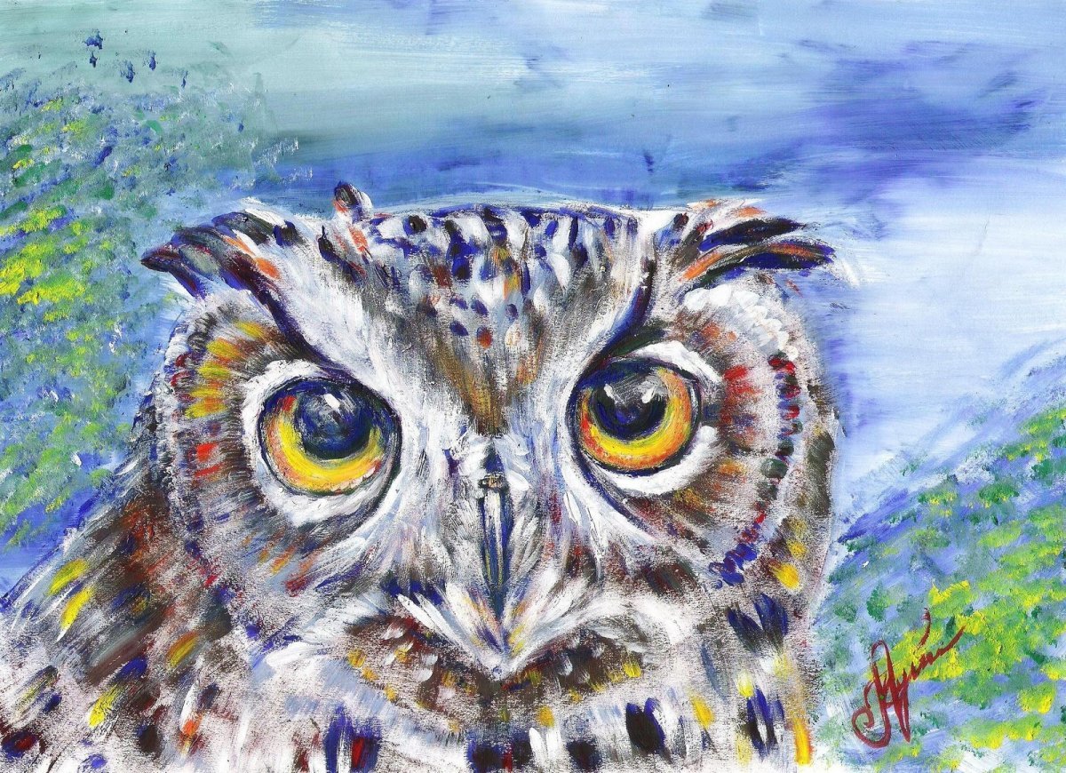 Филин гуашью