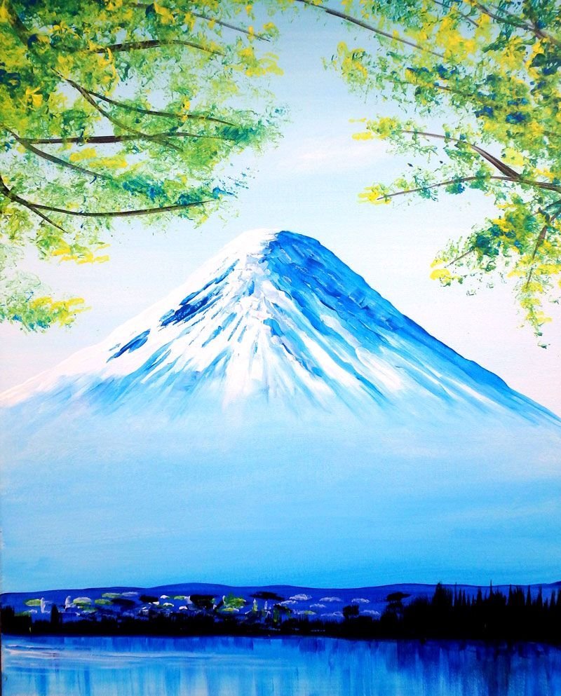 Пейзаж горы гуашью