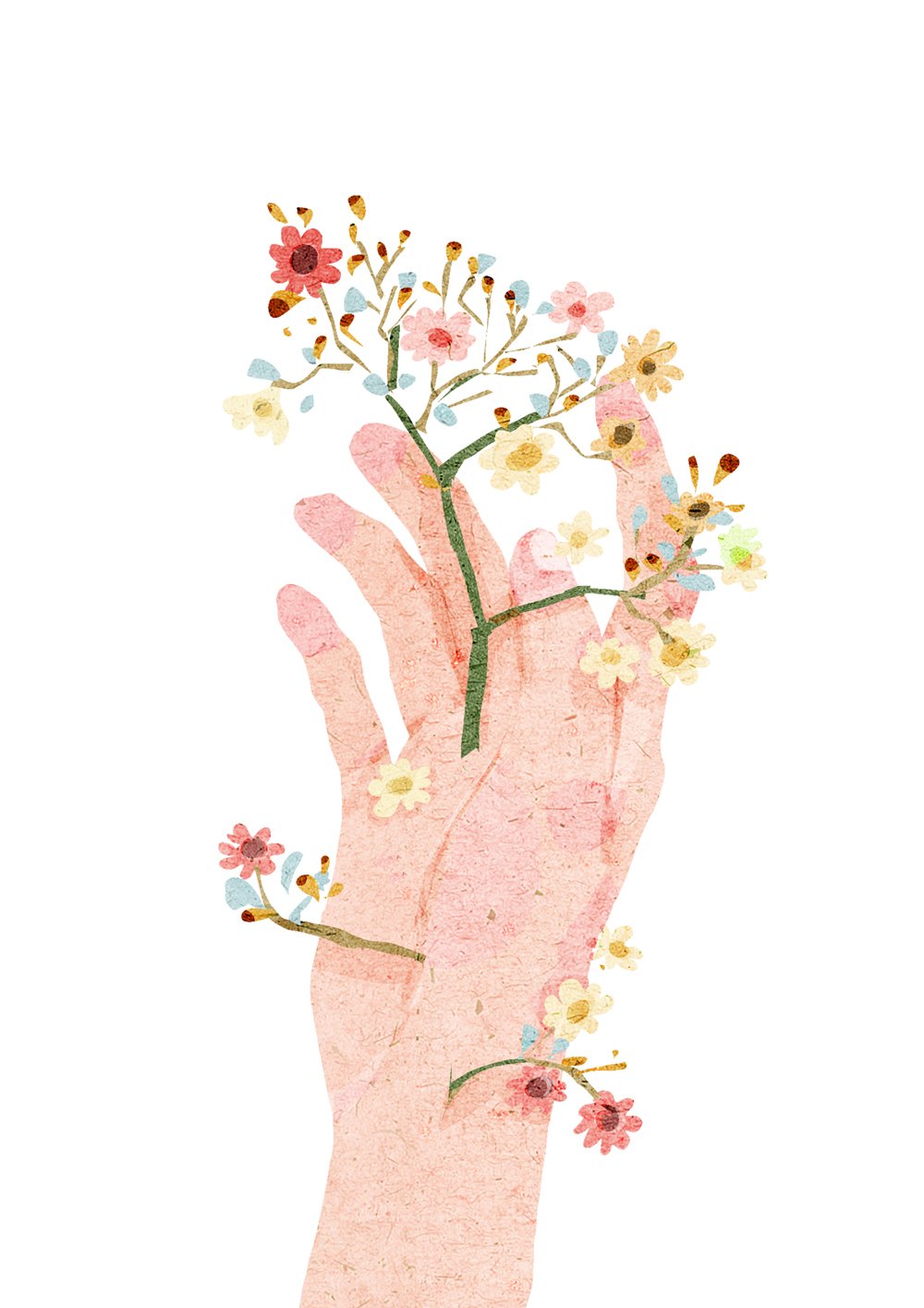 Цветы в руках акварель