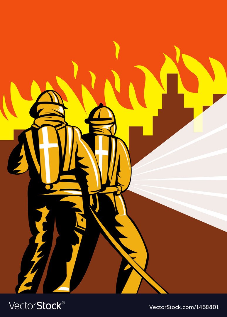 Пожарник тушит пожар на прозрачном фоне