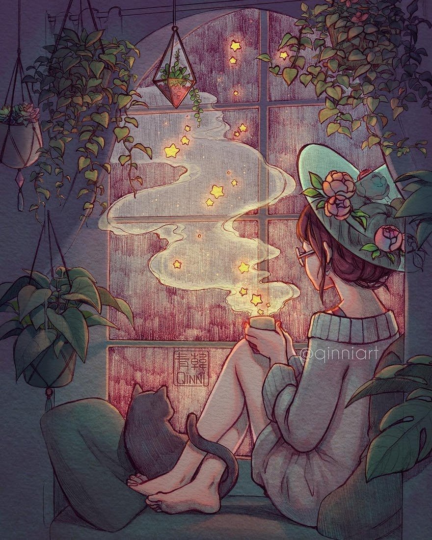 Уютный котик иллюстрация