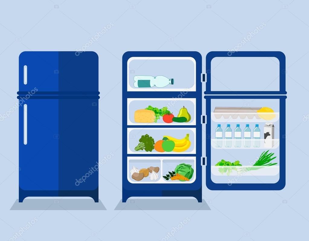 Холодильник открытый и закрытый